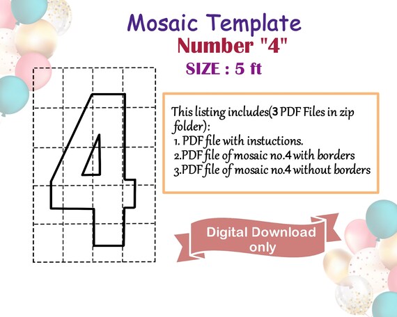Mosaic Number 4 Mosaic template No. 4 Balloon Mosaic | Etsy