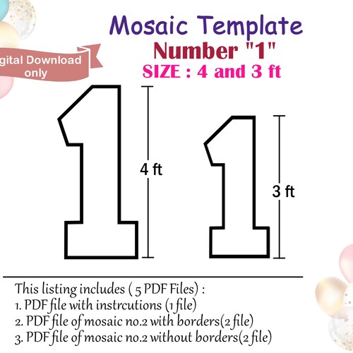 Mosaic Number 1 Mosaic Template No. 1 Balloon Mosaic - Etsy