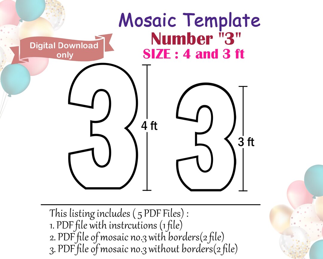 Mosaic Number 3 Mosaic Template No. 3 Balloon Mosaic - Etsy