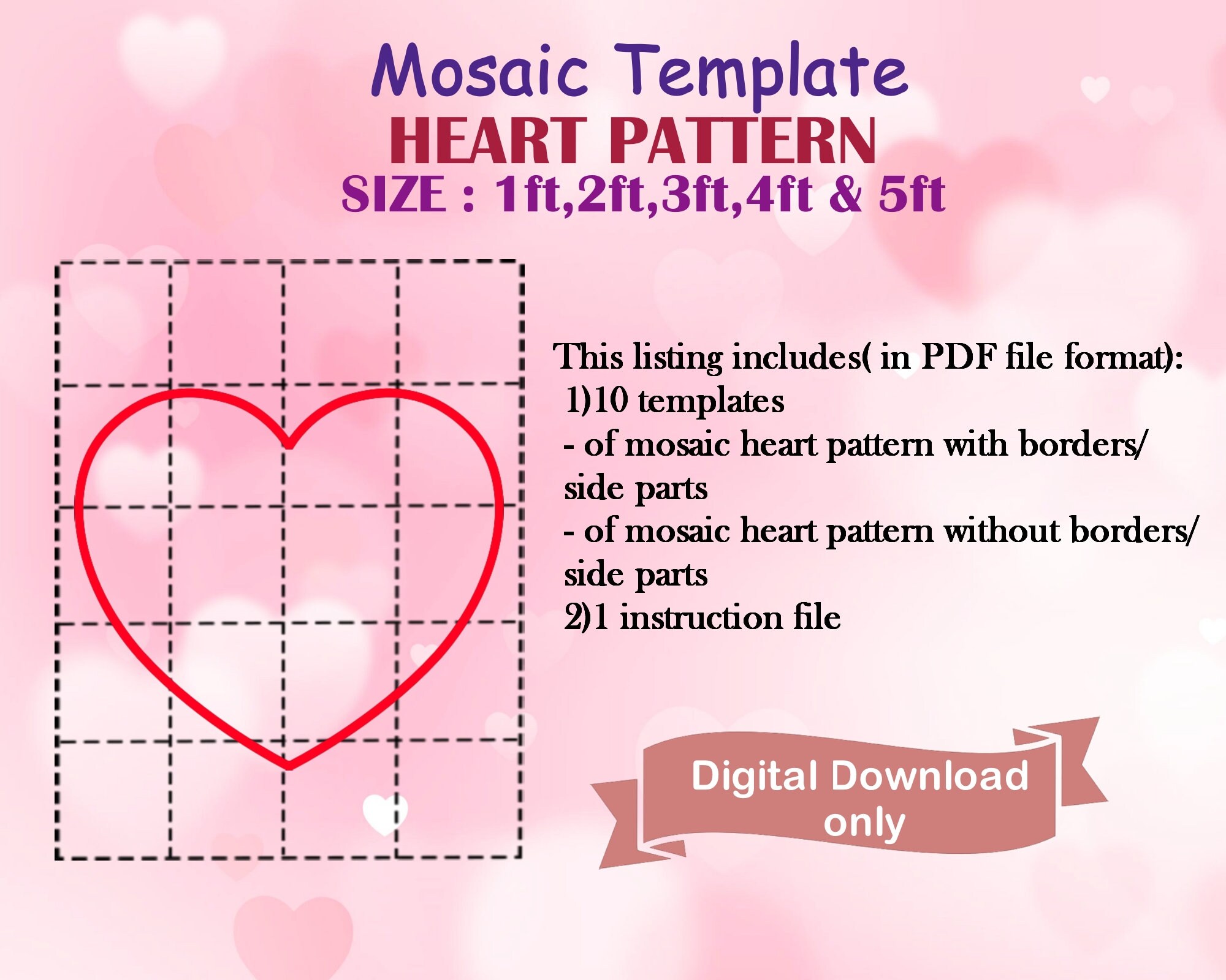 Mosaic Heart Template Mosaic template Balloon Mosaic | Etsy