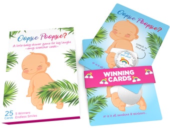 Jogo engraçado para chá de bebê: ingressos para raspadinhas de loteria, gênero neutro, menina, menino, atividade de festa Rainbow Poop Emoji, brindes, sorteios de fraldas