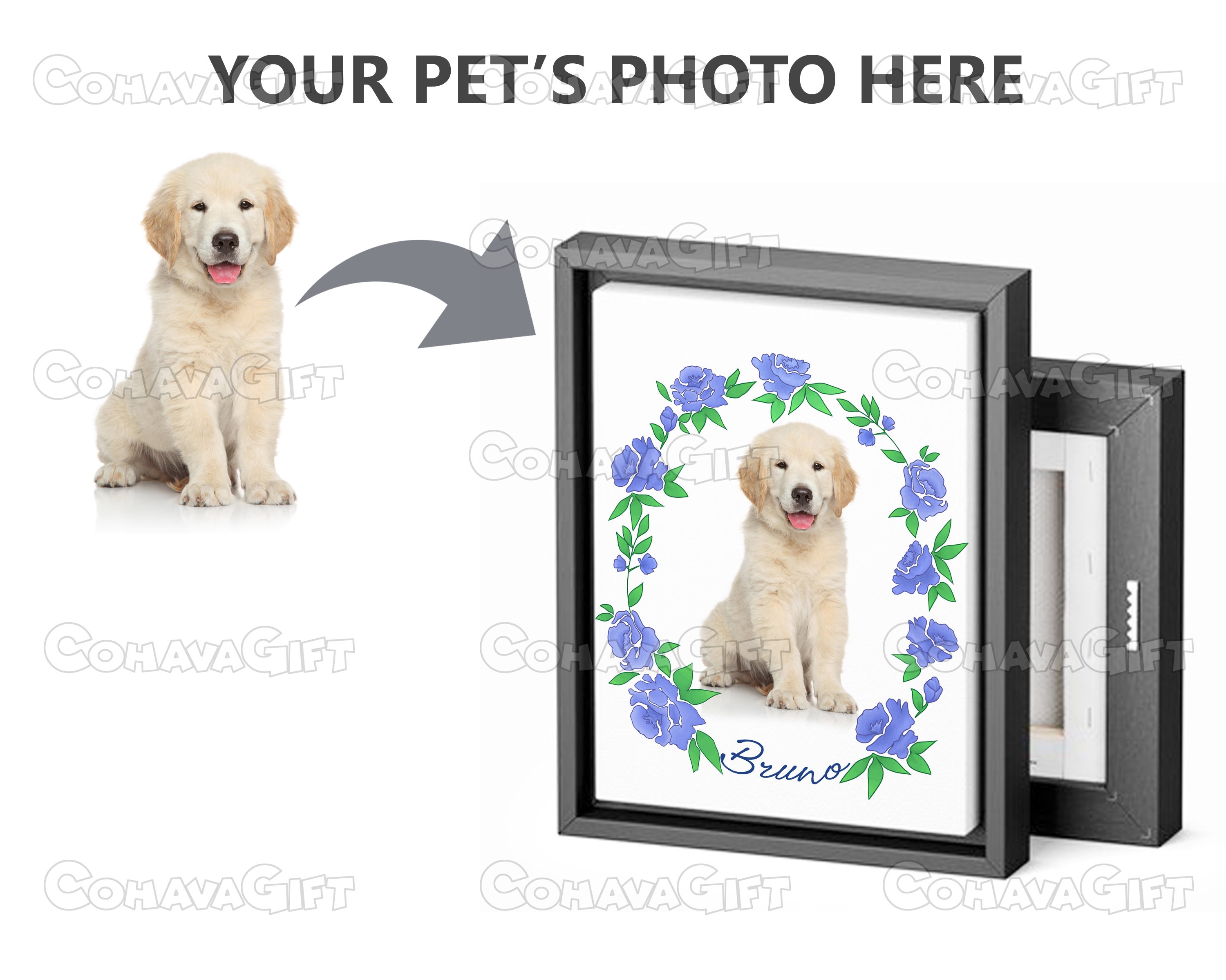 Personalized Dog Photo Frame, Floral Decor Pet Photo Frame, Pet