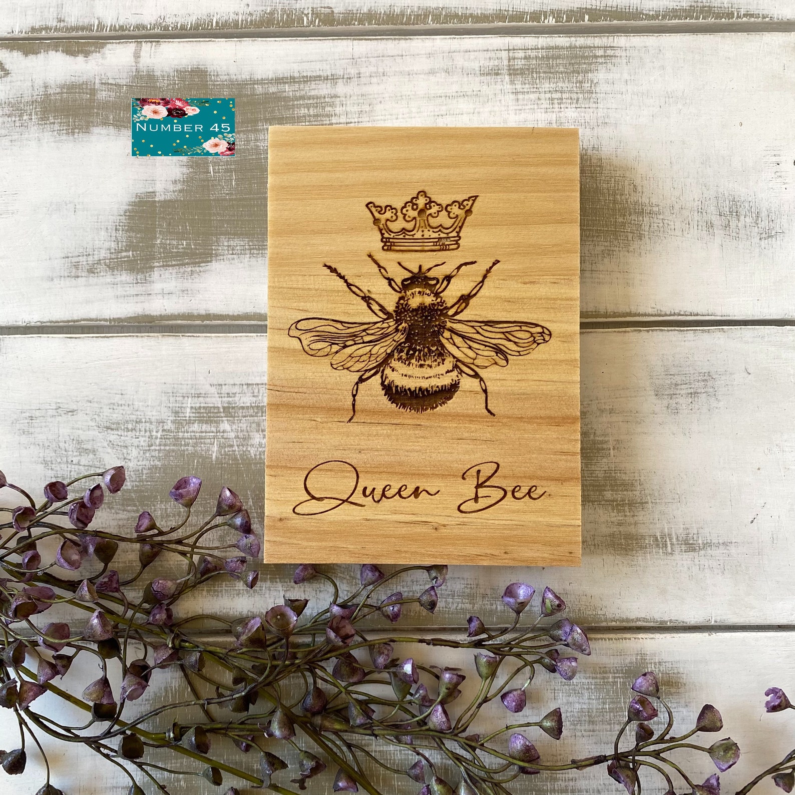 Wooden Queen Bee Laser Engraved Plaque Sign, Rustic Home Decor, Wall