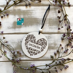 Love Lives Here, Floral Folk Art, Wooden Plaque, Wall Picture Decoration, Home Decor, Wall Art, Laser Engraved,  Ideal Gift Idea,