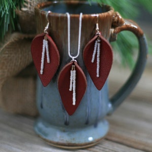 Red Leather Leaf Jewelry Set