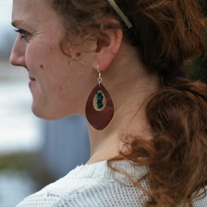 Brown Leather Hollow Teardrop With Glass Beads