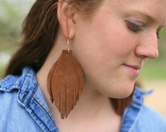 BOHO Brown Leather Feather