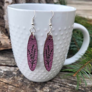 Lila Leder Lavendel Oval Ohrringe