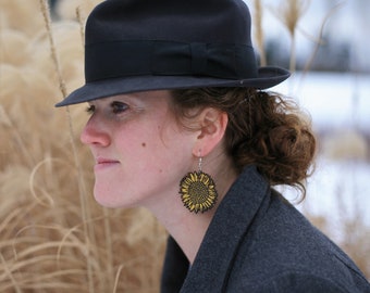 Yellow Leather Sunflower Earrings