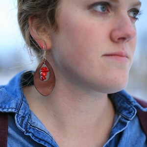 Brown Leather Hollow Teardrop With Glass Beads