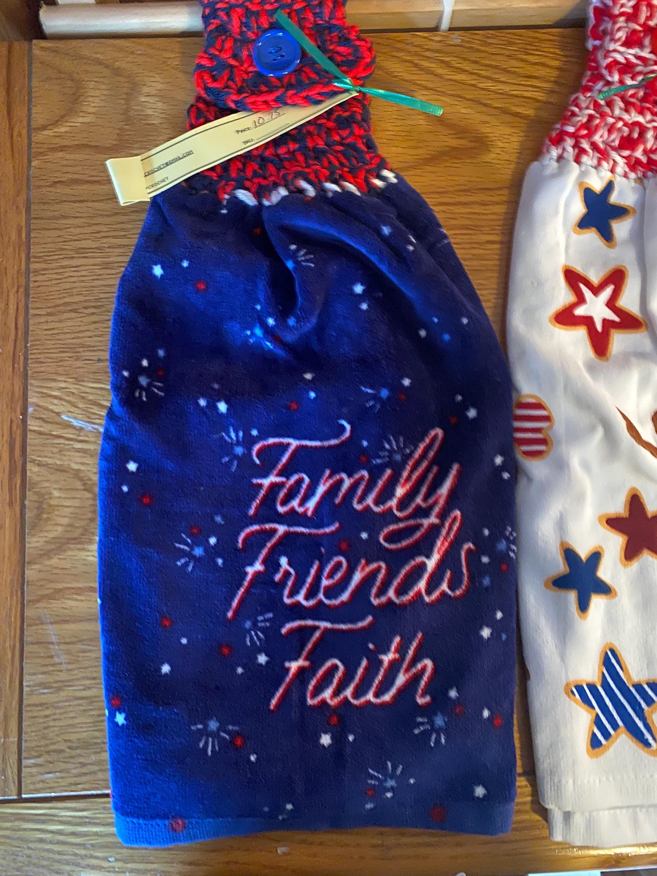 Kitchen hanging towels; Memorial Day, 4th of July, Stars, Doodles, Kitty, Puppy, Paws, Family-Friends-Faith, crochet