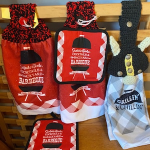 Viking Gnome Crochet Kitchen Towel Topper- BBQ Grillin' & Chillin', BBQ, summer, cook-outs,  crochet