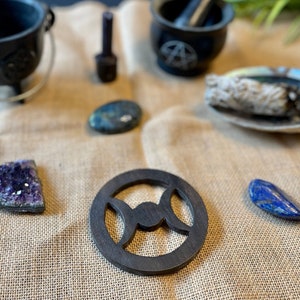 Altar tile Triple Moon wood 4&quot;