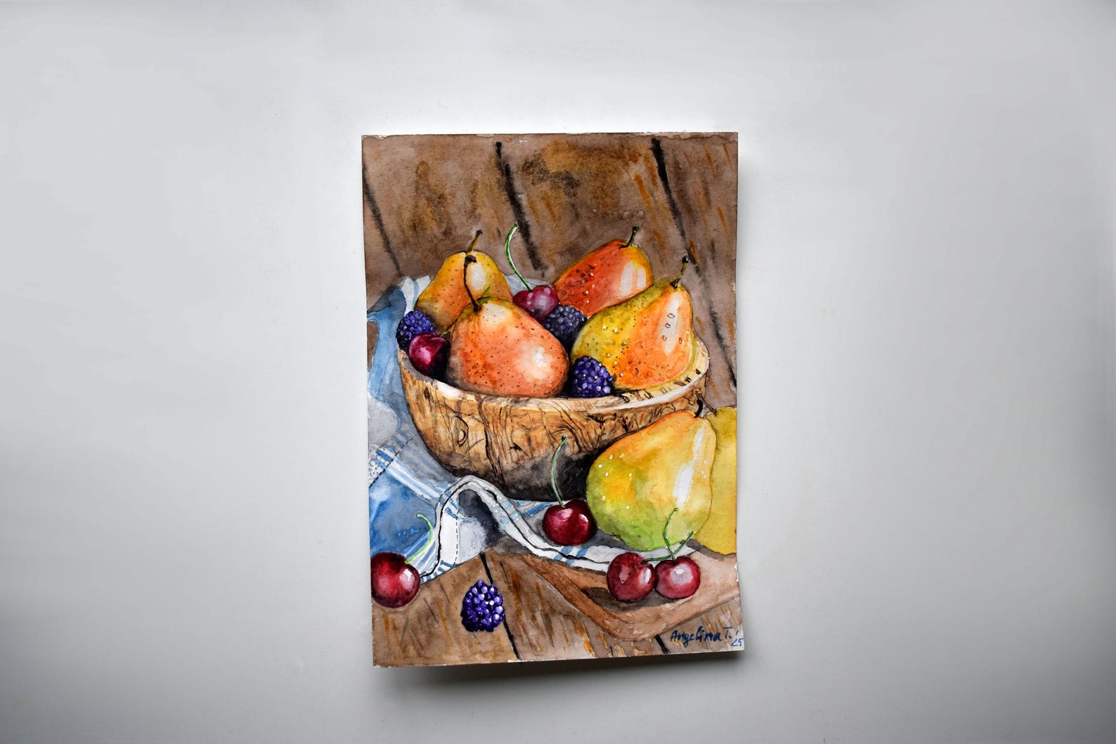 Cozy Kitchen Pears and Cherries Original Watercolour Painting, Fruits ...