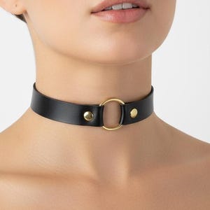 Custom Size Leather Choker, Choker with O-ring, Golden Ring Collar Choker Necklace with O-ring, Plus Size Neck Belt Choker