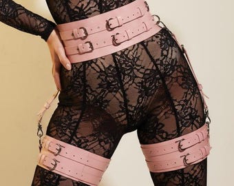 Pink Harness Set, Leg Harness, Thigh Cuffs, Leg Harness, Garter Belt Lingerie, Pink Harnesses for Women, Plus Size Harness, Custom Harness