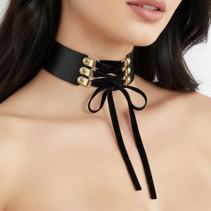 Lux Leather Choker Collar Neck Lace, Corset Choker, Sub Choker for Woman, Golden Choker, Real Thick Leather Neck Belt, Sexy Gift For Her