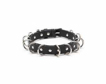 Custom Leather Choker with D-Rings, Handmade Day Collar, Metal Leather Collar, Choker with Rings, Choke Collar, Leather Choker Necklace