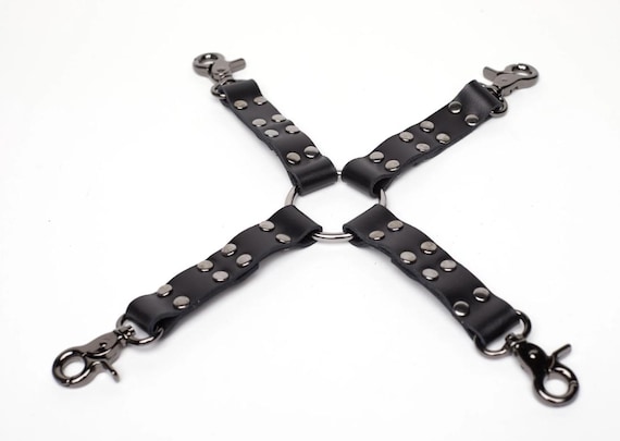 Leather BDSM Hogtie, Hog Tie 4-way Restraints for Submissive