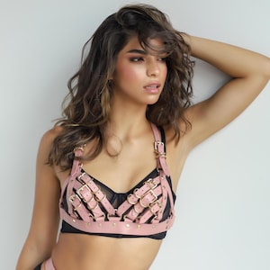 Pink Harness Bra, Premium Leather Harness Bondage, Chest Harness Bra for Women