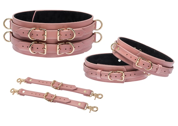 Pink Luxury Leather Harness Set, Premium BDSM Bondage Set 