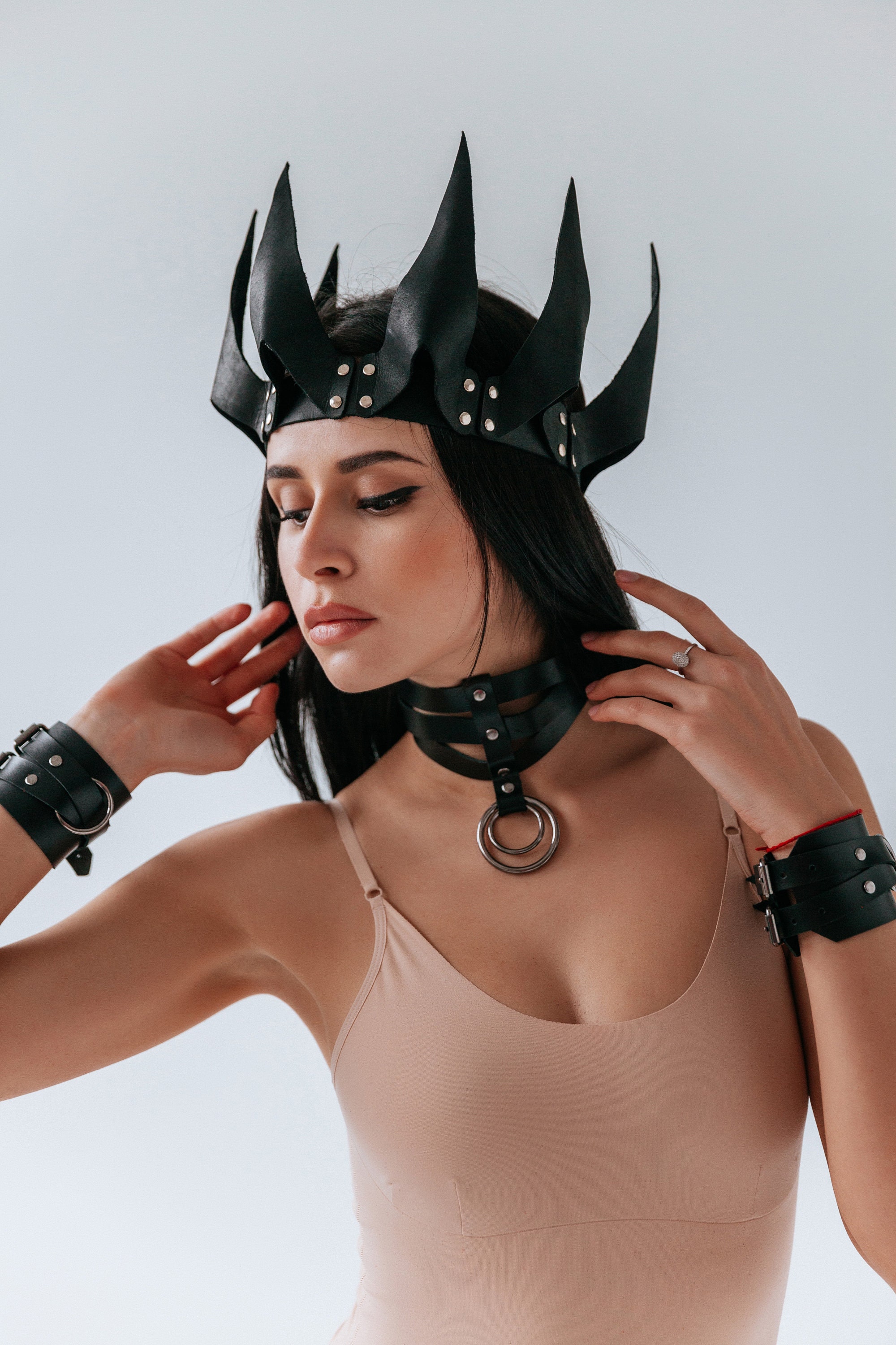 Black Leather Crown Queen Crown King Crown Women Crown Etsy