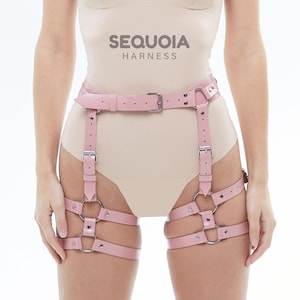 Pink Leg Harnesses For Women, Real Leather Leg Harness, Handmade Harness Butt Bondage, Thigh Harness, Leather Double Leg Strap Thigh Harness