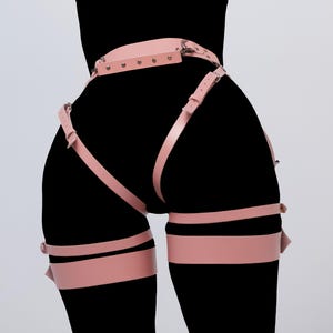 Pink Leather Harnesses for Women, Leg Harness Bondage, Plus Size Harness, Waist Harness, Sub Harness, Thigh Bondage, Leather Rave Outfit
