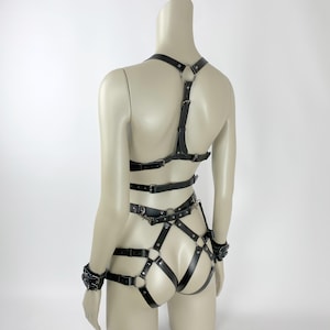 BDSM Bondage Harness Set, Leather Harness Open Bra, Leather Lingerie, Harness Restraints, BDSM Handcuffs, Bondage Harness, Burgundy Harness
