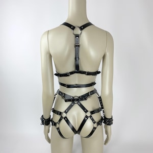 BDSM Bondage Harness Set, Leather Harness Open Bra, Leather Lingerie, Harness Restraints, BDSM Handcuffs, Bondage Harness, Burgundy Harness
