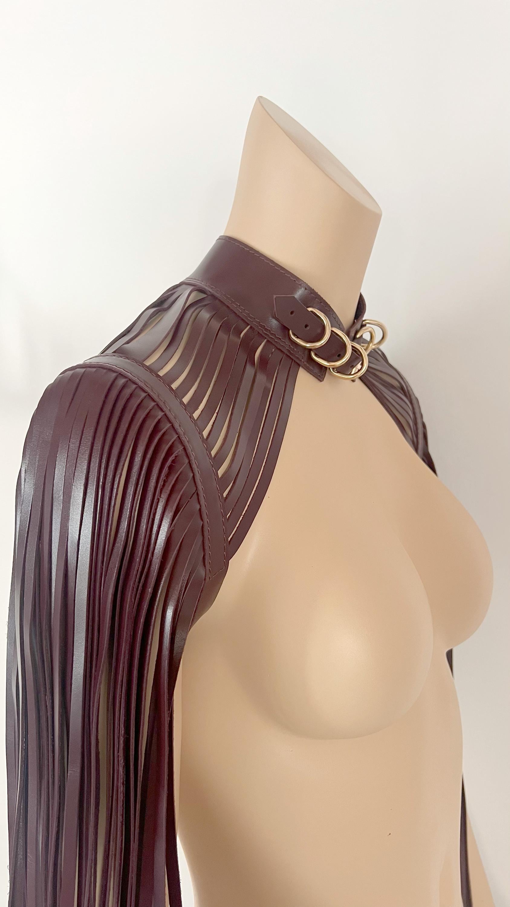 Long Fringe Leather Shoulders Harness, Music Festival Costume Fringe, Cosplay Outfit, Cosplay Fashion, Rave Outfit, Burning Man Clothing