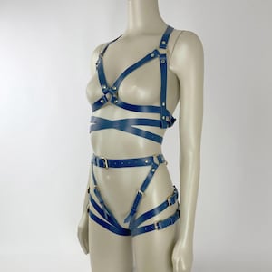 Set di imbracature in pelle, reggiseno aperto, imbracatura a catena, imbracatura bondage, kit BDSM Marsala, imbracatura con giarrettiera, attrezzatura BDSM per donne, imbracatura per tutto il corpo immagine 10