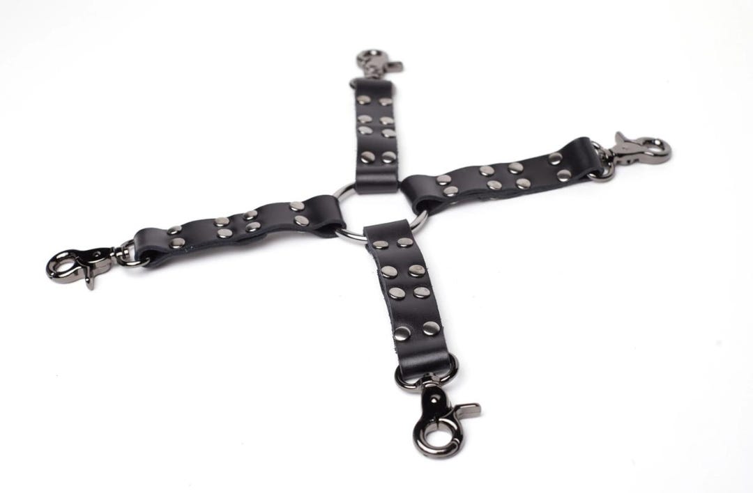 Leather BDSM Hogtie, Hog Tie 4-way Restraints for Submissive