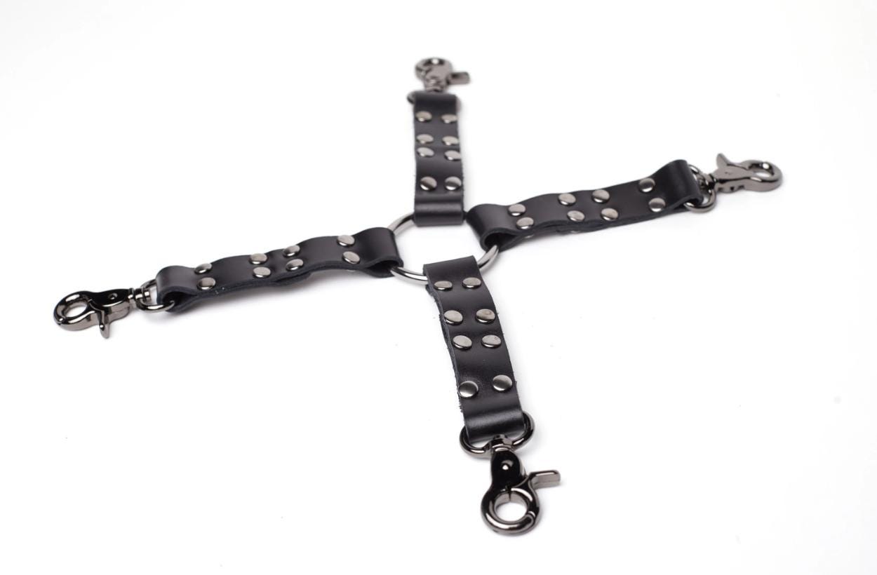 Leather BDSM Hogtie, Hog Tie 4-way Restraints for Submissive