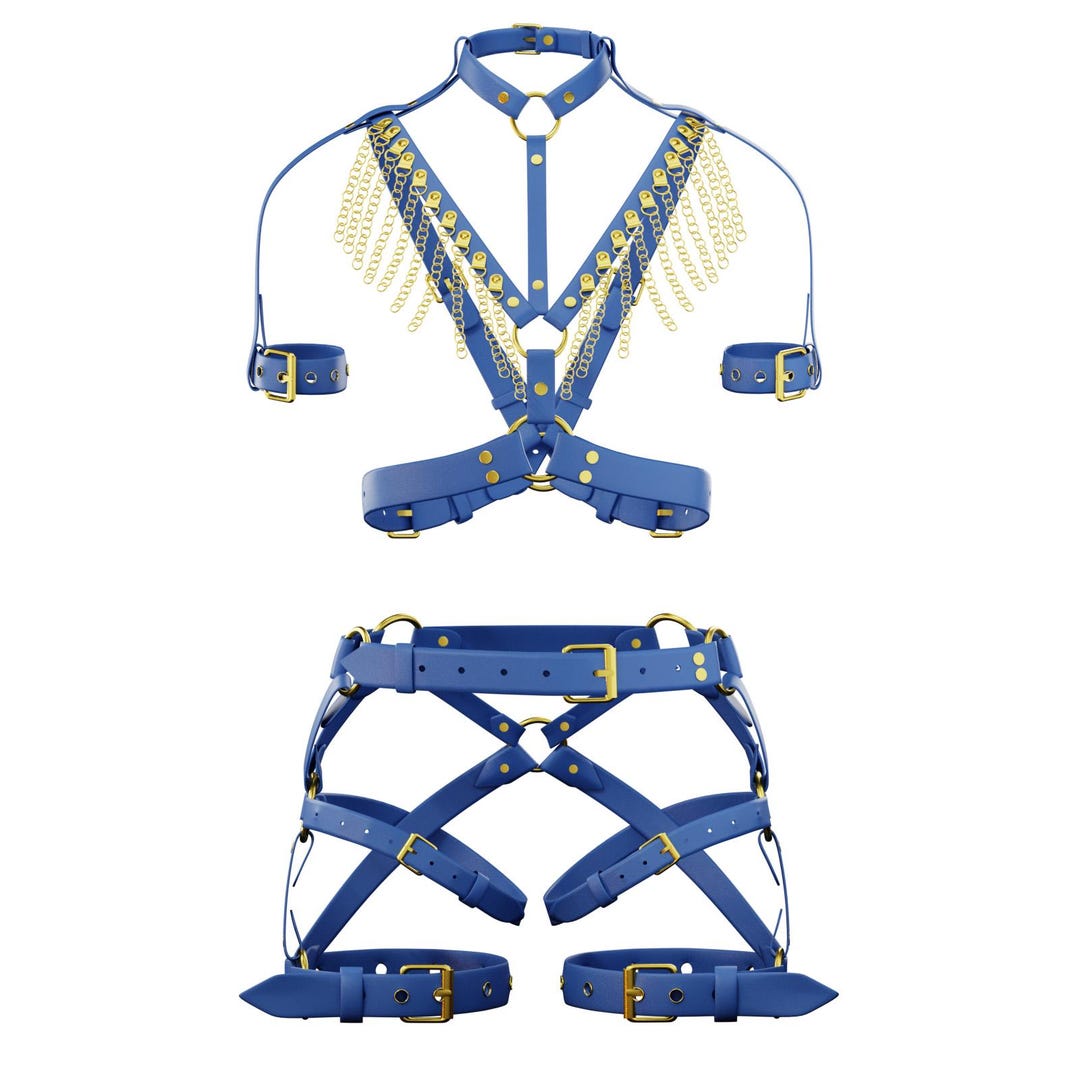 Dark Blue Leather Harness Set, Rave Blue Harness Festival Costume ...