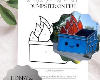 Dumpster on Fire Stained Glass Pattern Template | Beginner Friendly | Commerical Use | Printable Pattern | Stained Glass Beginner | Download