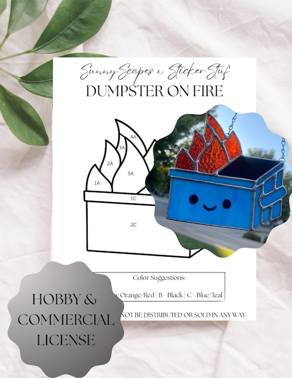 Dumpster on Fire Stained Glass Pattern Template | Beginner Friendly | Commerical Use | Printable Pattern | Stained Glass Beginner | Download