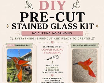 Pre-Cut Stained Glass Kit - Hummingbird - Pre-Cut Suncatcher Kit - Beginner Friendly - Stained Glass for Beginner - DIY Glass Kit
