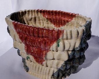 Sinewave Ceramic Vase - White, Red and Black Glaze - 3D Printed