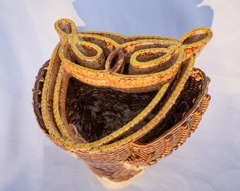 Cosmic Owl Ceramic Vase - Brown and Yellow Glaze - 3D Printed