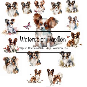 Aquarel PAPILLON: digitale downloadafbeeldingen.  Commercieel gebruik.  Permanent LAGE prijs
