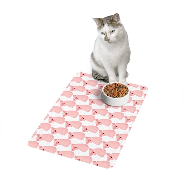 So cute!  Pink smiling piggy Pet Food Mat (12x18) Cute Pet gift, Most Popular Item, Best Seller, Trending on Etsy, Great Gift Idea