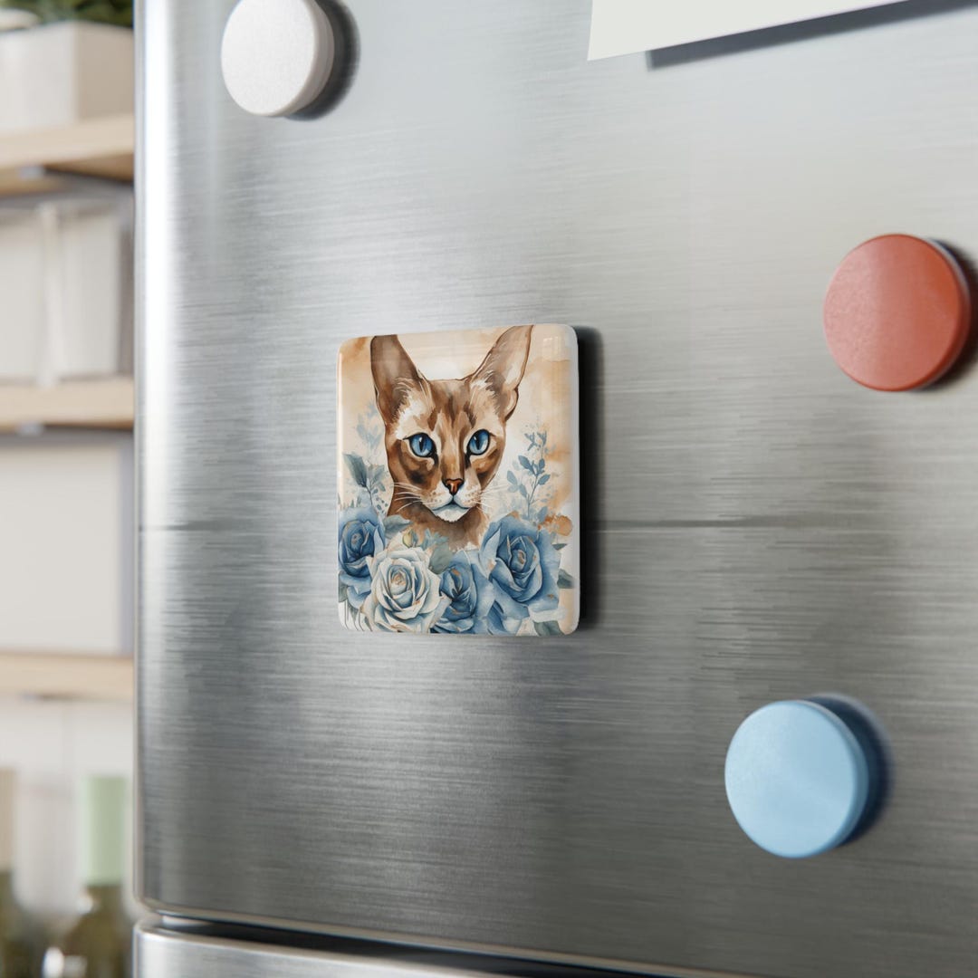 Abyssinian Cat in Blue Roses Porcelain Magnet, Square - Etsy