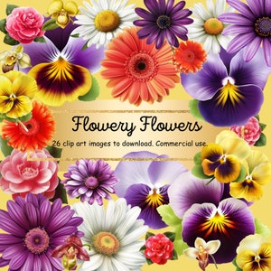 Florale Blumige Blumen.  Einzelne Clip Art Dateien zum Herunterladen.  Ideal für Karten, Scrapbooking etc.