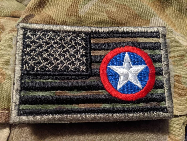Captain America American Flag Custom Embroidered Camoflauge  Military Army Biker Morale Velcro Patch