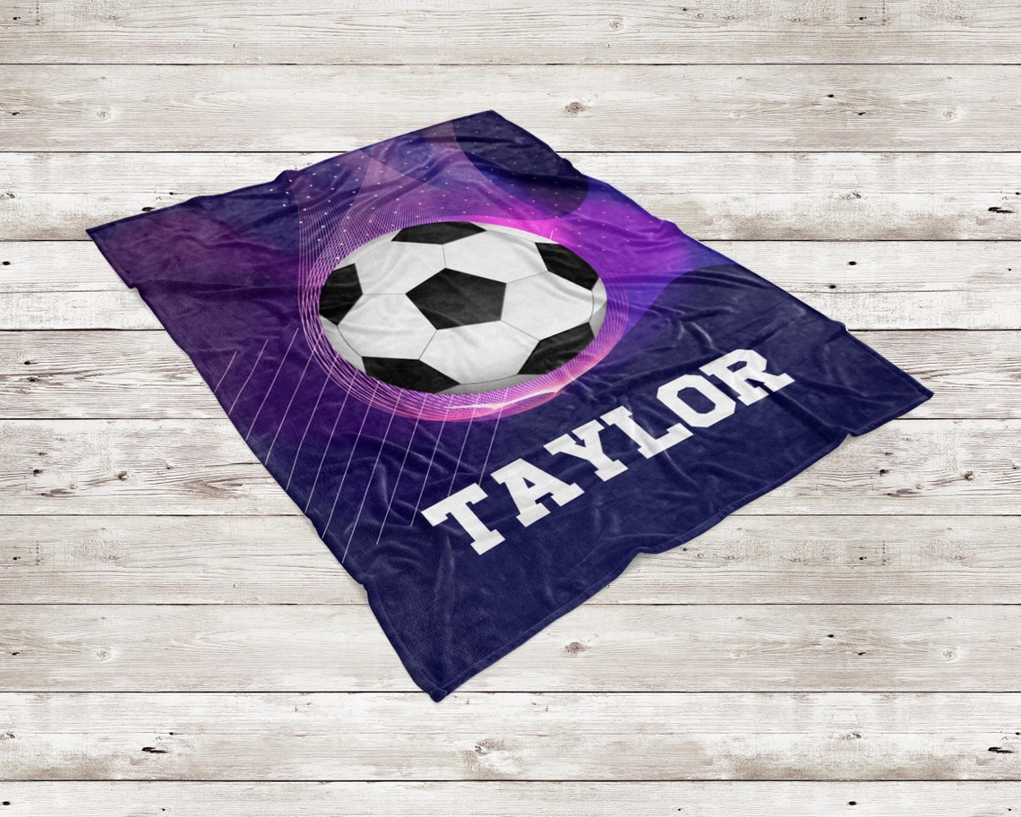 Personalized Purple Soccer Blanket Custom Soccer Soccer Fan Etsy
