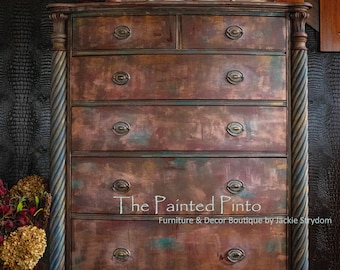 SOLD  OUT******Wood Rustic Highboy Dresser Furniture Hand Painted Chalk Painted Ranch Style Farmhouse Style Bedroom Living Room