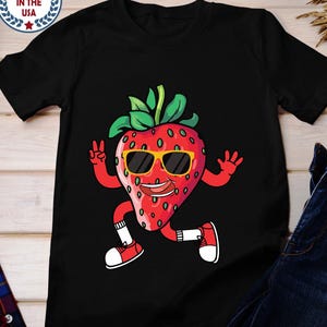 Partying Strawberry Shirt, Strawberry Tee, Fruit Shirt, Summer T-Shirt, Cute Strawberries Shirt, Kawaii Strawberry Lover Shirt