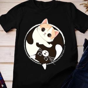 Kawaii Cat Yin Yang T-Shirt: Yoga Meditation Tee