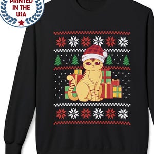 Funny Santa Ugly XMAS Cat Sweater, Classic Christmas Sweatshirt, Retro Christmas Sweatshirt, Christmas Sweatshirts for Women